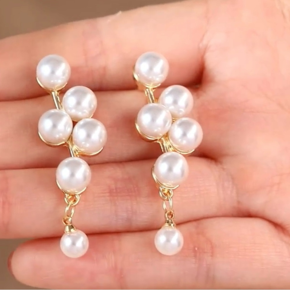Drop Inlaid Faux Pearl Earrings
